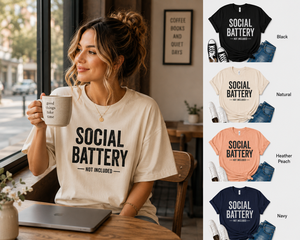 SOCIAL BATTERY | — NOT INCLUDED — Funny T-Shirt | Lowkey Threads